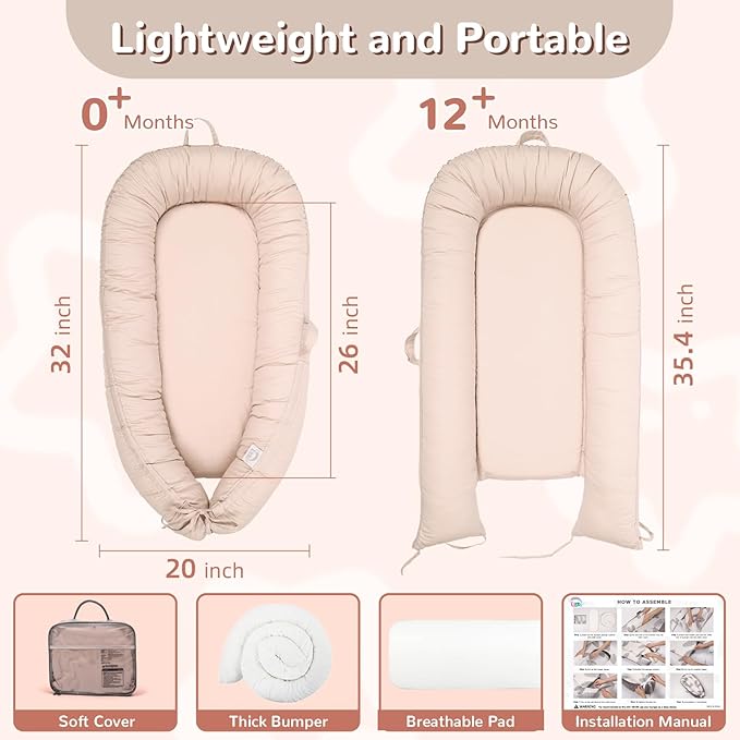 Baby Lounger, Infant Lounger for Newborn,Portable Baby Nest Cover Breathable & Soft, Newborn Essentials