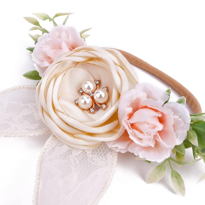 Baby Girl Floral Headbands Hair Bows Bunny Easter Headband Flower Crown Newborn Toddler Hair Accessories （1-6 years old）