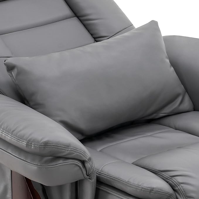 MCombo Swivel Recliner with Ottoman Chair, TV Chair Sets with Vibration Massage, for Small Space Living Room Bedroom 9096 9099 (Faux Leather, Grey)