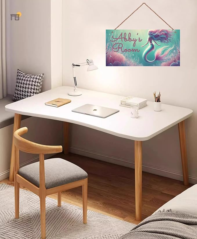 Personalized Signs Mermaid Sign For Kids Room Custom Name Door Wall Decor Floral Nursery Art Plate For Boys Room Girls Bedroom Little Man Cave