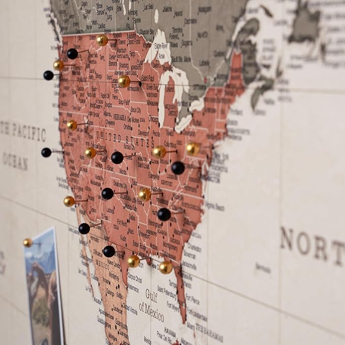Canvas World Map with Cork Pin Board - English Lettering - Decorative Wall Decoration for All Rooms - Canvas Pictures with World Map Motif (150x100 cm, Pattern 2)