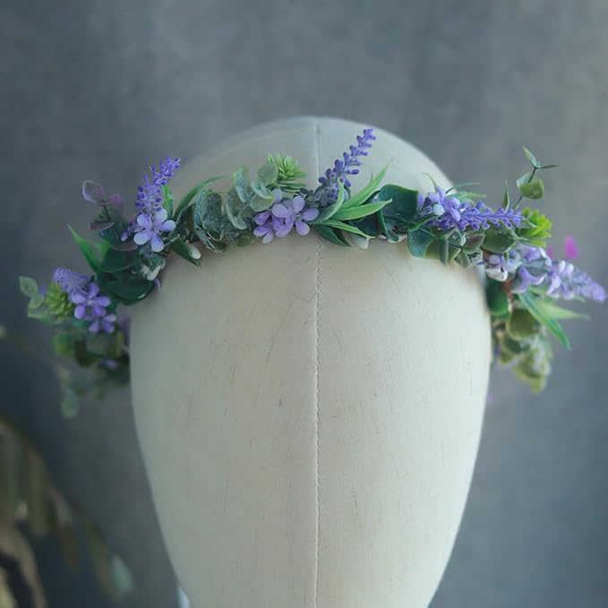 Vividsun Wedding Green Leaf Floral Crown Boho Bridal Flower Crown Maternity Photo Props Headpiece (B purple/leaf)