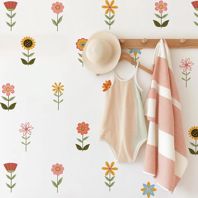 YouRfocus Boho Flower Wall Decals for Nursery & Kids Room – Set of 36 Floral Wall Stickers, Removable Peel and Stick Boho Home Decor, Pastel Wall Art (6 Sheets)