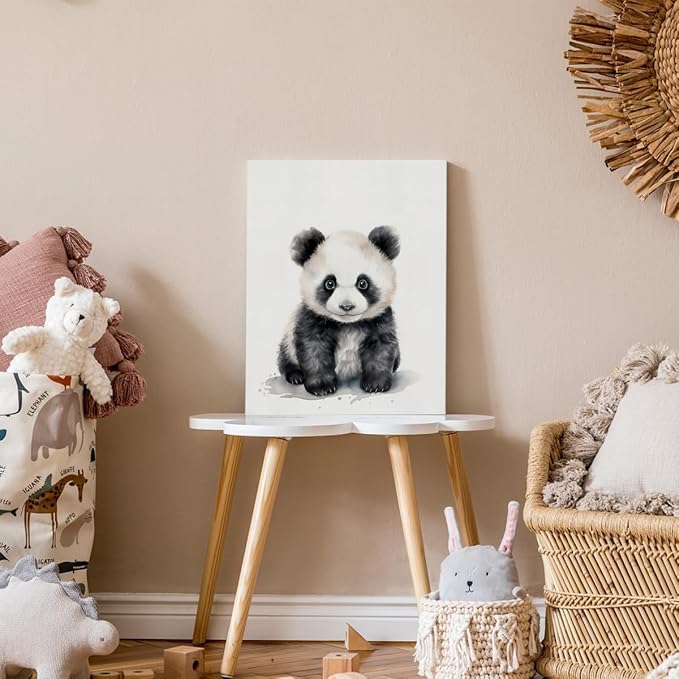 Woodland Nursery Decor, Baby Room Decor, Panda Wall Art Decorations For Safari Nursery Kids Toddler Boy Girl Room Playroom, Animal Wall Art Prints Poster 11x14 Inches Framed