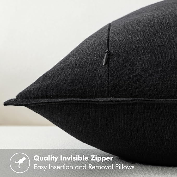 MIULEE Decorative Linen Pillow Covers 28x28 Inch Black Boho Farmhouse Neutral Couch Throw Pillows for Halloween Bed Pack of 2 Accent Modern Pillowcase Sofa Livingroom Home Decor