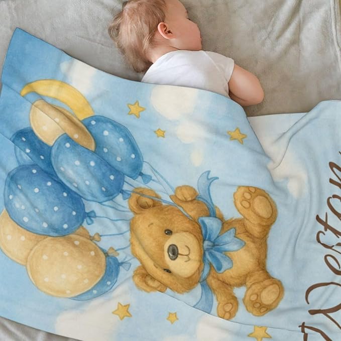 Ship Next Day Personalized Baby Blanket for Kids, Custom Baby Blanket with Name, Super Soft Flannel Blankets, Custom Bear Animal Blankets Baby Gifts for Christmas.