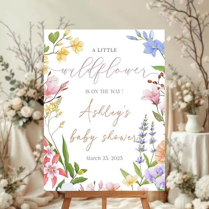 Personalized Wildflower Baby Shower Welcome Sign - Floral Announcement Yard Sign Decor - Rustic Little Wildflower Girl Baby Shower Entrance