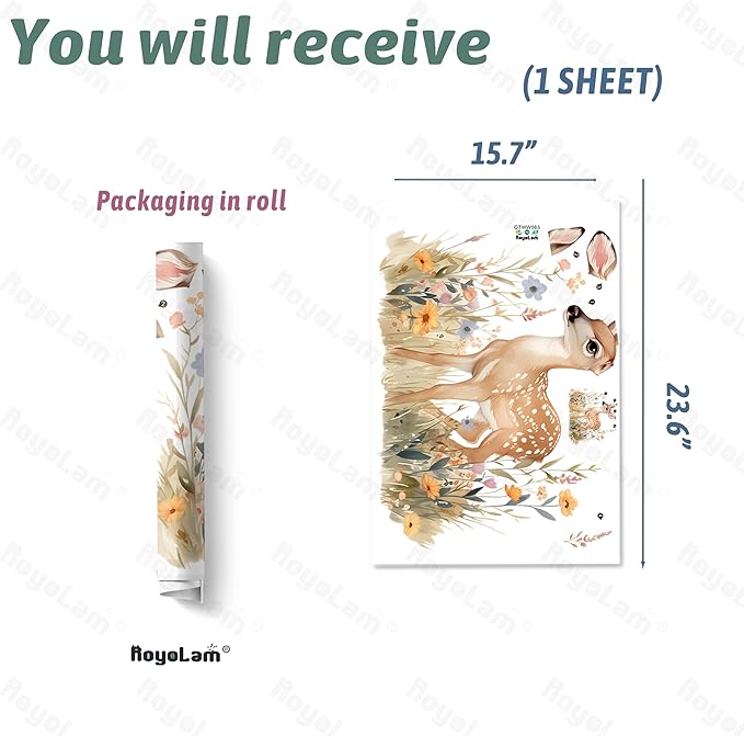 Fawn Baby Deer Wall Decals Removable Woodland Animal Vinyl Stickers for Nursery Kids Bedroom and Playroom Decor Peel and Stick Nature Wall Art