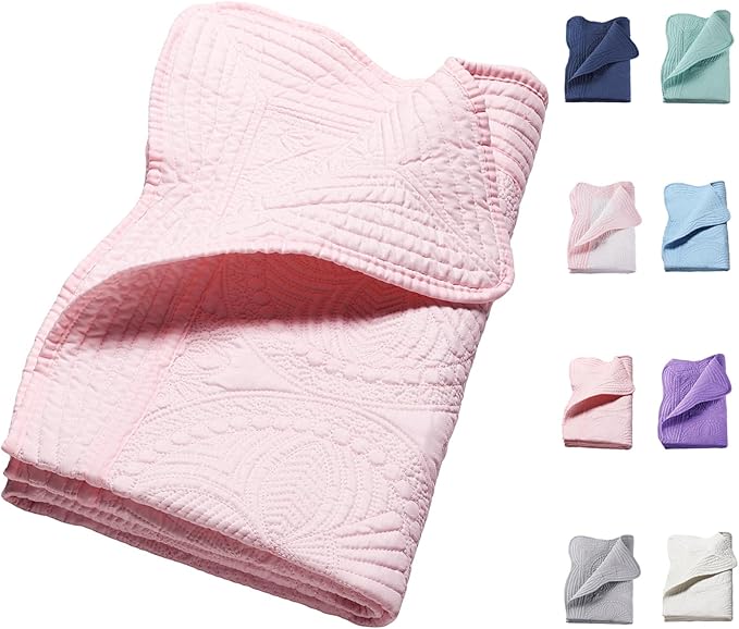 PEACELOVER Embossed Neutral Baby Quilt Durable, Lightweight Baby Blankets Four Seasons for Personlized Monogram Cotton Quilted Blanket Toddler Quilt for Boys and Girls 46x36 Inches (Pink)