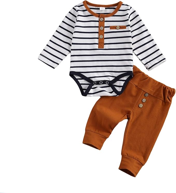 Newborn Baby Boy Girl Clothes Ribbed Knitted Cotton Long Sleeve Romper Long Pants Solid Color Fall Winter Outfits