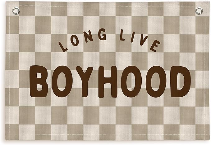 Lacama Boho Long Live Boyhood Boys Room Decor, Boy Nursery Decor, Linen Banner Wall Hanging Canvas Banner Flag Decor for Toddler Boy Room Nursery 30x20 In