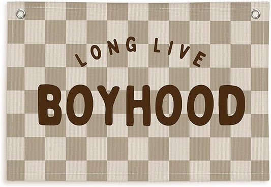 Lacama Boho Long Live Boyhood Boys Room Decor, Boy Nursery Decor, Linen Banner Wall Hanging Canvas Banner Flag Decor for Toddler Boy Room Nursery 30x20 In