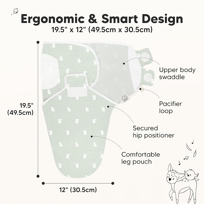3-Pack Organic Baby Swaddle Sleep Sacks - Swaddles for Newborns, Infant 0-3 Months, Baby Girls, Boys, Soft & Snug Newborn Sleep Sack, Nursery Swaddling Blankets (Bunnies, XS)