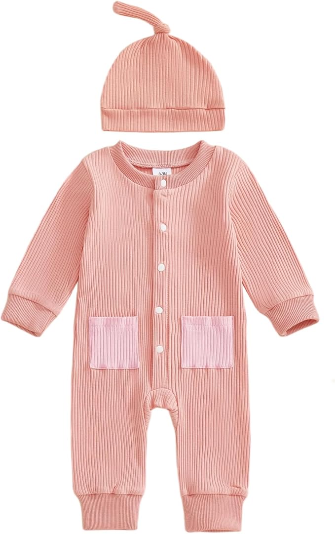 Infant Boys Fall Clothes Newborn Baby Romper Hat Stripe Knit Long Sleeve Bodysuit Jumpsuit Baby Going Home Outfit