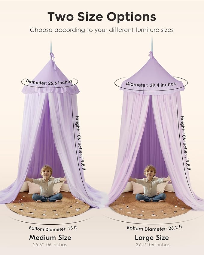 Large Bed Canopy with Star Lights, Double Layer Canopy for Bed, Princess Play Tent for Girls Room, Breathable Canopy Bed Curtain for Children Reading Nook, Machine Washable Canopy, 40''x106'', Purple