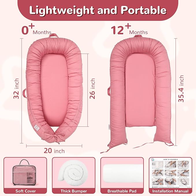 Baby Lounger, Infant Lounger for Newborn,Portable Baby Nest Cover Breathable & Soft, Newborn Essentials