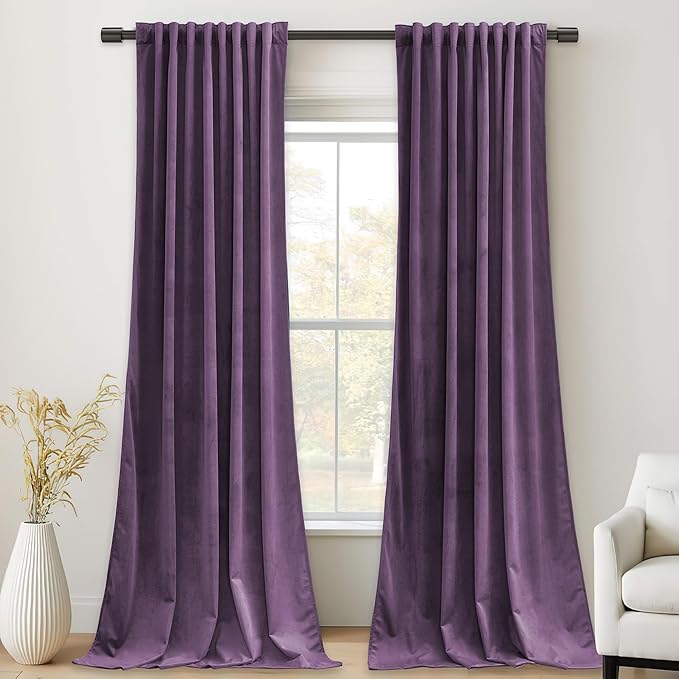 StangH Lavender Velvet Curtains, Room Darkening Soft Velvet Drapes for Bedroom Living Room, Thermal Insulated Window Treatment with Back Tab, Energy Efficient Privacy Protect, 52x84 inch, 2 Panels