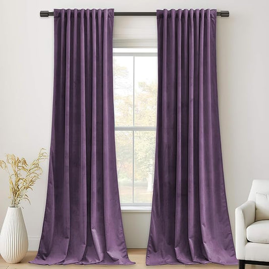 StangH Lavender Velvet Curtains, Room Darkening Thermal Insulated Drapes for Bedroom Living Room, Soft Velvet Window Treatment with Rod Pocket Back, 52x108 inches, 2 Panels