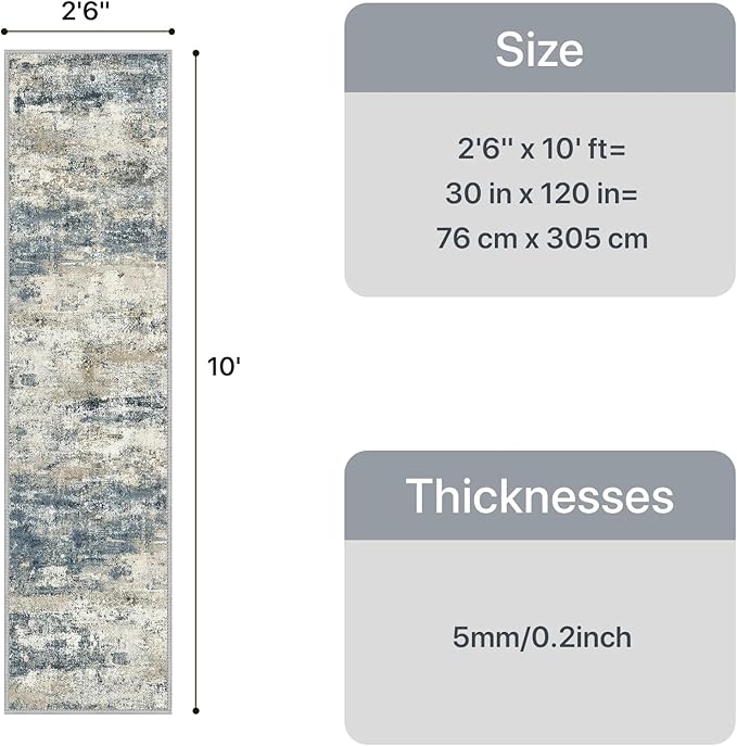 GENIMO Runner Rug Non Slip 2'6"x10', Washable Rug Runner for Hallways Kitchen, Abstract Modern Kitchen Rugs, Low Pile Lightweight Carpet Runners for Entryway, Bedroom, Laundry, Navy Blue