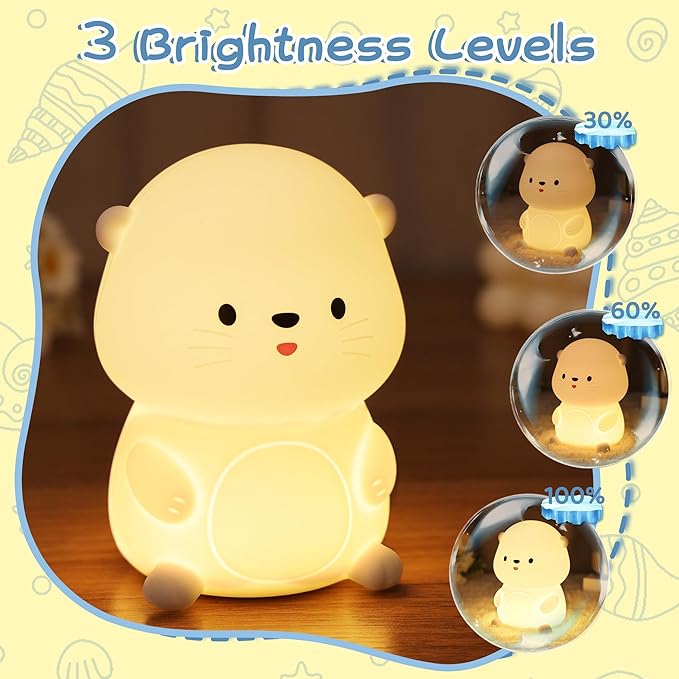 YuanDian Sea Otter Night Light, Gift for Babies and Teens, Decorate Kids' Bedroom with Cute Silicone Otter Nightlights with 8 Color Lights, Christmas Birthday Gift for Children and Toddlers Adults
