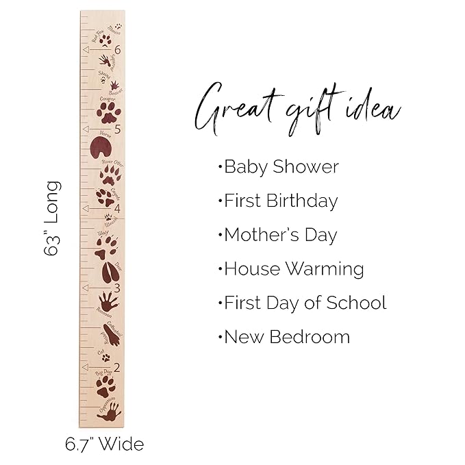 Headwaters Studio Safari Height Growth Chart - Nursery Animal Tracks Wall Decor, Wooden Growth Chart, Height Chart for Kids, Growth Chart for Wall, Baby Height Growth, Growth Record, Height Ruler