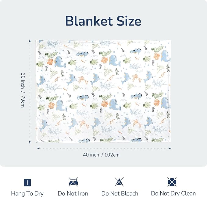Baby Blankets for Unisex Boys Girls, Reversible Super Soft Blankets for Toddlers with Cotton Front and Dotted Fleece Backing, Lightweight and Warm Crib Blanket for All Seasons 30"x40"(Whale)