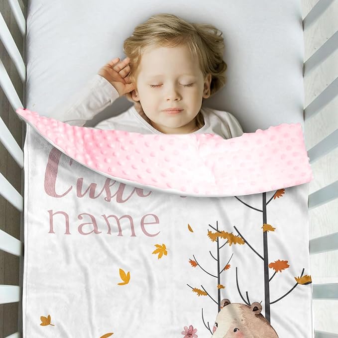 Personalized Baby Blankets for Girls, Custom Name Fox Sika Deer Design Baby Blanket, Soft Receiving Blanket for Newborns and Toddlers, Ideal for Baby Showers and Nursery Decor