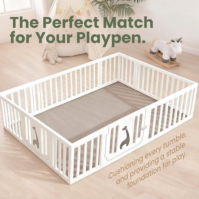 Baby Play Mat for Floor,1.3" Thick Elasti-Foam 50"×74" Playpen Mat for Tummy Time,Water Repellent Soft Coral Velvet for Toddler,Infant,Kids,Non-Slip Backing Safe for Crawling(Beige)