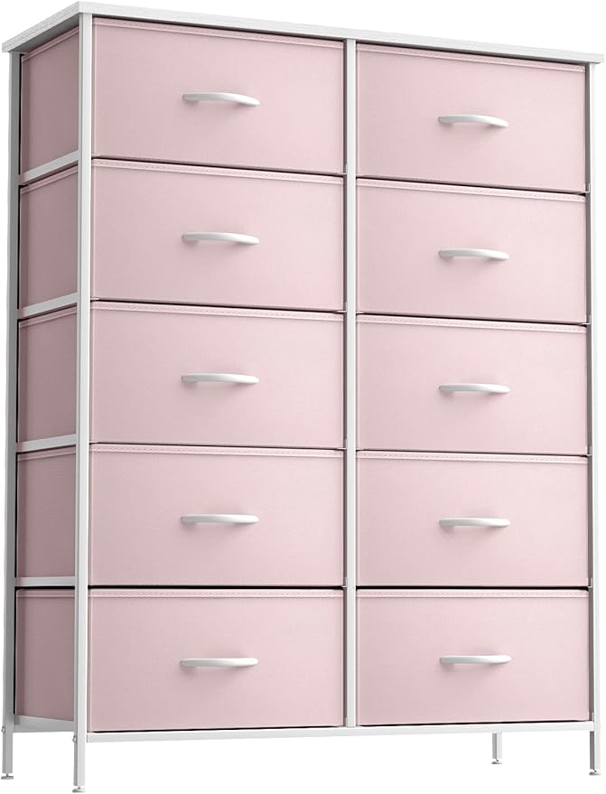 Sorbus Kids Dresser with 10 Drawers - Storage Unit Organizer Chest for Clothes - Bedroom, Kids Room, Nursery, & Closet (Pink, 34 x 12 x 47-10 Drawer)