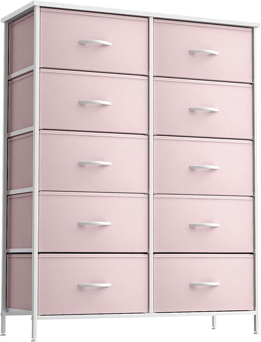 Sorbus Kids Dresser with 10 Drawers - Storage Unit Organizer Chest for Clothes - Bedroom, Kids Room, Nursery, & Closet (Pink, 34 x 12 x 47-10 Drawer)