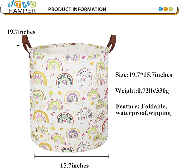Colorful Rainbow Laundry Hamper,kids laundry Basket,Girls Nursery Hamper,Waterproof Storage Bin for Bedroom,Clothes Organizer Basket,Toys Box,Room Decor(Colorful Rainbow)