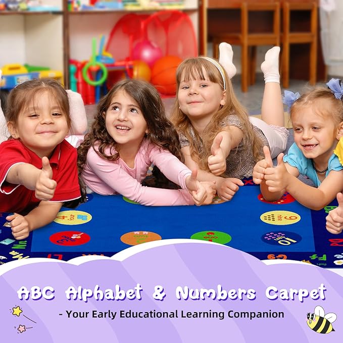 Classroom Rug, 6.56×9ft Large Capet Kids Rugs for Playroom Learning ABC Alphabet Numbers, Daycare Preschool Rugs for Elementary, Non-Slip Educational Area Rugs for School, Home