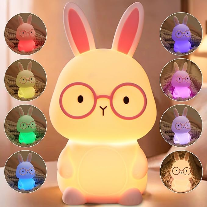 Bunny Lamp for Kids ,Rabbit Night Light with Color Changing, Rechargeable LED Nightlight for Easter Gift,Silicone Bedside Touch Lamp ,3 Levels Dimmable /Timmer Nursery Bedroom Light, Baby Room Decor
