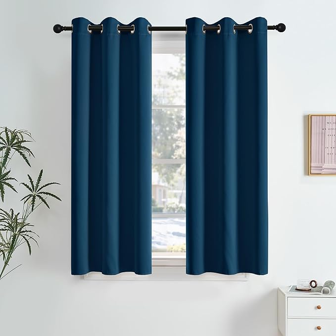 NICETOWN Morrocan Dark Blue Room Darkening Curtains 63 Inches Long 2 Panels for Living Room, Bedroom, Nursery Decor Thermal Insulated Blackout Drapes Grommet Noise Reducing Window Curtains, W40