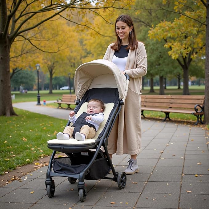 Momcozy Reversible Stroller Cushion | Universal Breathable Stroller Liner | Winter Warm Car Seat Liners | Crib Carriage Cushion Pad | Plush for Winter Use ＆Soft Fabric for All-Season Comfort