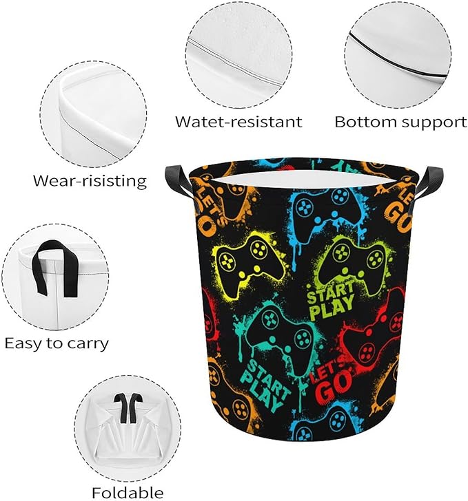 Gaming Laundry Hamper Neon Game Laundry Basket Dirty Clothes Basket Organizer Gamer Room Decor for Boys