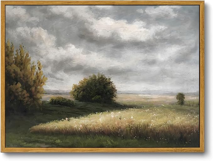 OIQArtOIQ Vintage Landscape Canvas Wall Art Framed Natural Scenery Painting Artwork Prints France Country Wilderness Farmhouse Decor Pictures Kitchen Bedroom Living Room Bathroom