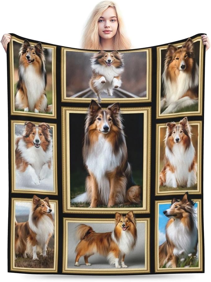 Sheltie Blanket Shetland Sheepdog Decor Gifts Throw Blanket Super Soft Flannel Lightweight Fluffy Plush Cozy Fuzzy Fleece Stuff Blanket for Dog Lover Kids Boys Adults Man for Bed Sofa 50"X60"
