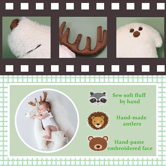 KHC-KHF Deer Posing Pillow - Plush Newborn Photo Prop for Christmas Photoshoot - Elk Animal Pillow