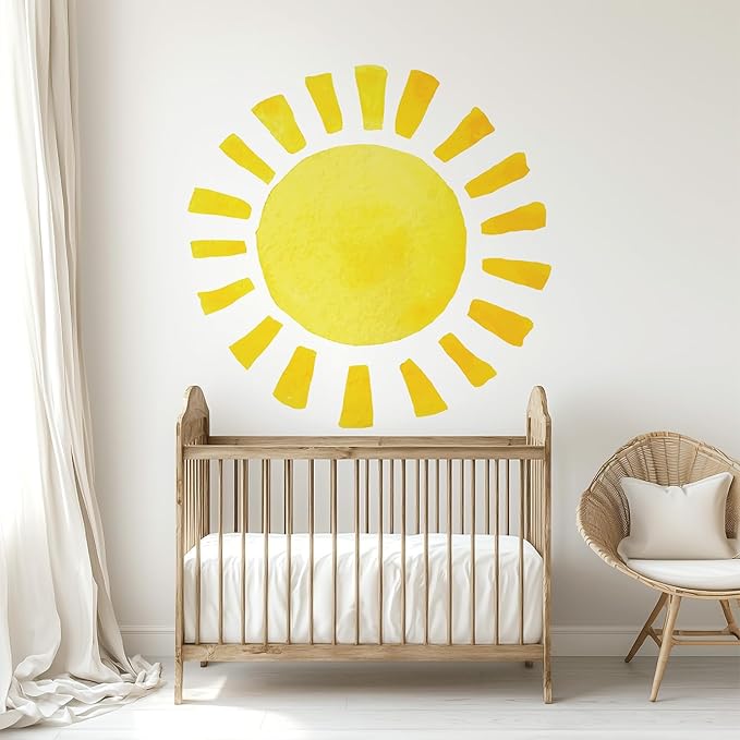 Watercolor Rainbow, Sun, Polka Dots Wall Decal for Kids Room, Nursery, Baby Room Decor, Polka Dots Mural, Rainbow Wallpaper (Sun, XLarge)