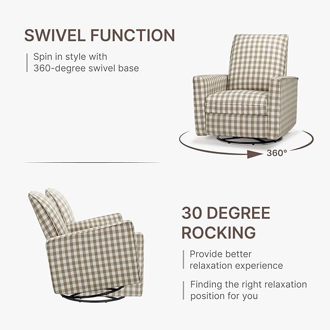 Swivel Rocker Recliner Chair, Nursery Glider Recliner Manual Rocking Comfy Upholstered Fabric Reclining Single Sofa for Nursery Bedroom Living Room