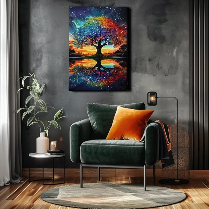 Colorful Tree Canvas Wall Art Abstract Textured Botanical Prints Colorful Tree Of Life Wall Art Modern Trees Of Life Poster Watercolor Modern Trees Painting Fantasy Abstract Prints 16x24inch Framed