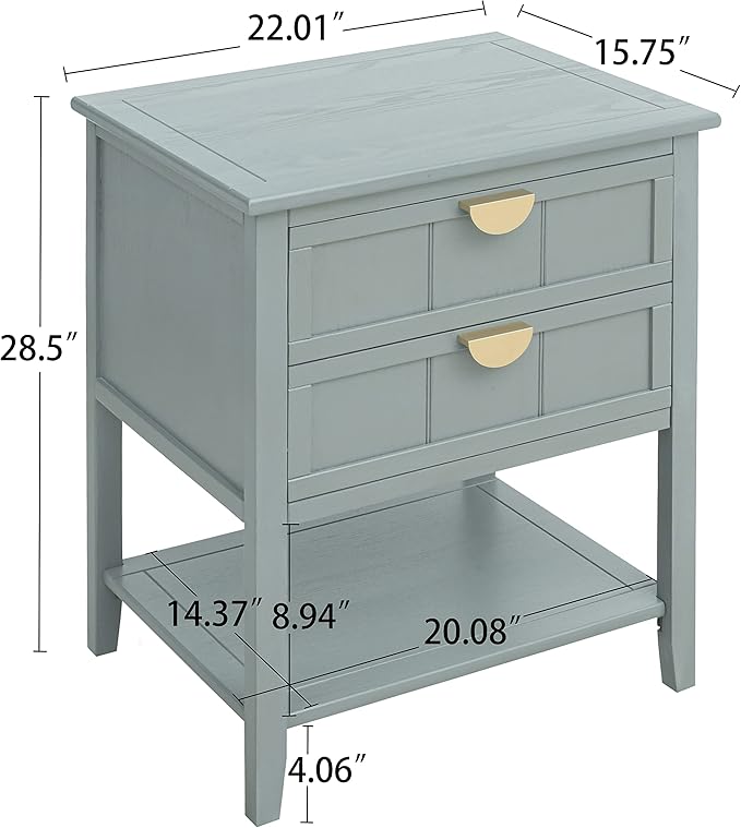 Nightstand, End Table with 2 Drawers, Mid Century Modern Side Table with Shelf Storage Bed Night Stand Accent Table for Bedroom, Living Room… (Light Green-C)