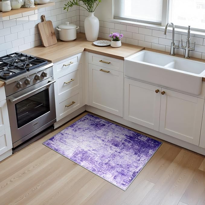 Washable Area Rugs 2'x3' Non-Slip Modern Abstract Soft for Living Room Entryway Bedroom Nursery, Print Pattern, Purple Gray Pink White