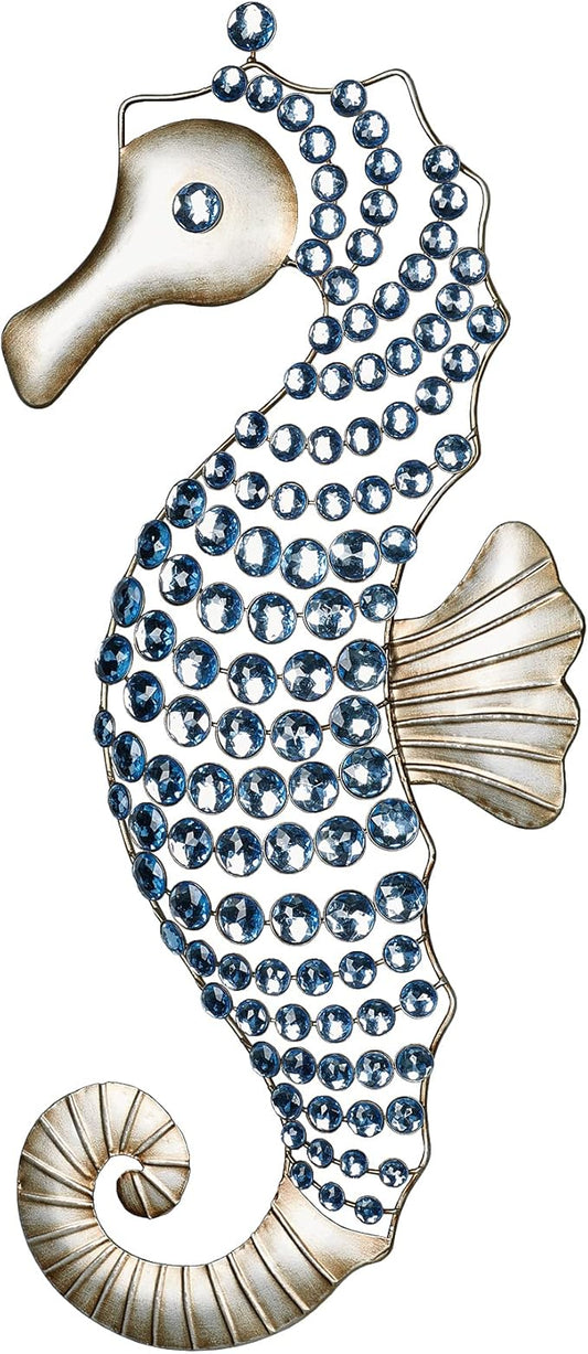 Touch of Class Seahorse Gems Wall Art - Platinum Metal, Aqua Blue Gems - Ocean Theme Wall Decor - Sparkling Accent - Unique Wall Piece for Bathroom, Sunroom, Bedroom, Nursery