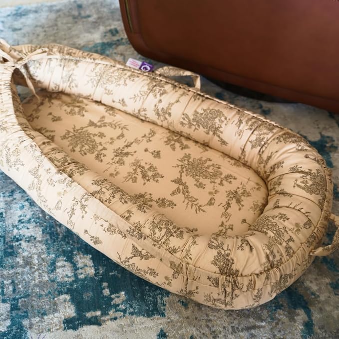 Infant Lounger, Baby Nest Cover for Baby Girls & Boys, Newborn Essentials for Baby 0-12 Months, 100% Cotton Breathable (Poem_Muslin)