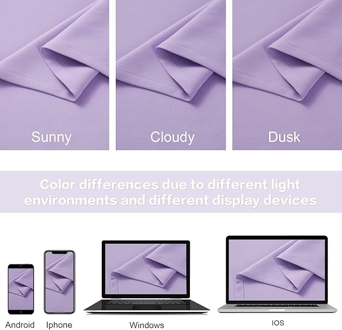 DUALIFE Lavender Curtains Room Darkening，Rod Pocket and Back Tab Thermal Insulated Drapes 52x96 Inch，2 Panels