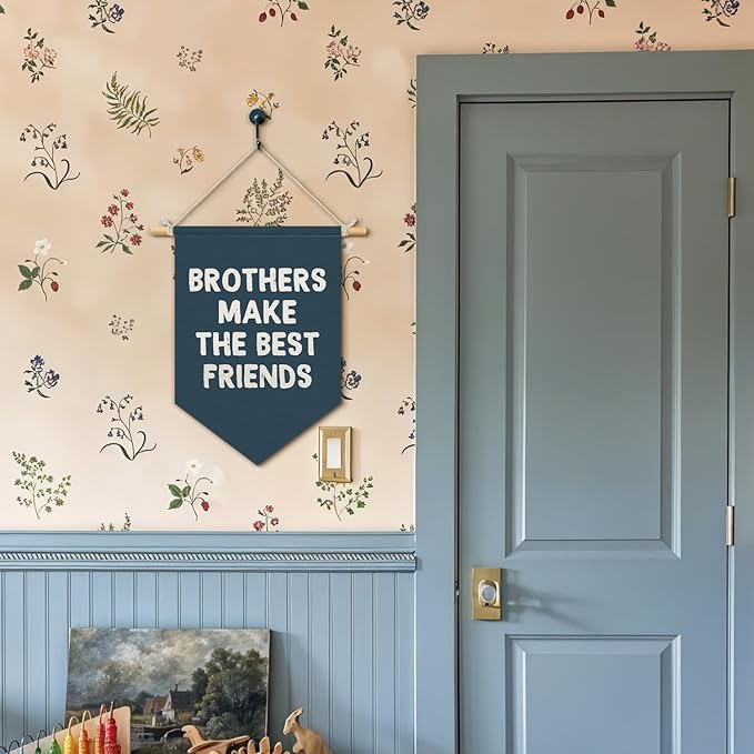 Wheatwin Boys Room Decor, Brothers Make the Best Friends Wall Hanging Pennant Flag Banner, Navy Blue Wall Decor for Nursery Toddler Baby Little Boys Bedroom Playroom 15x11 Inch