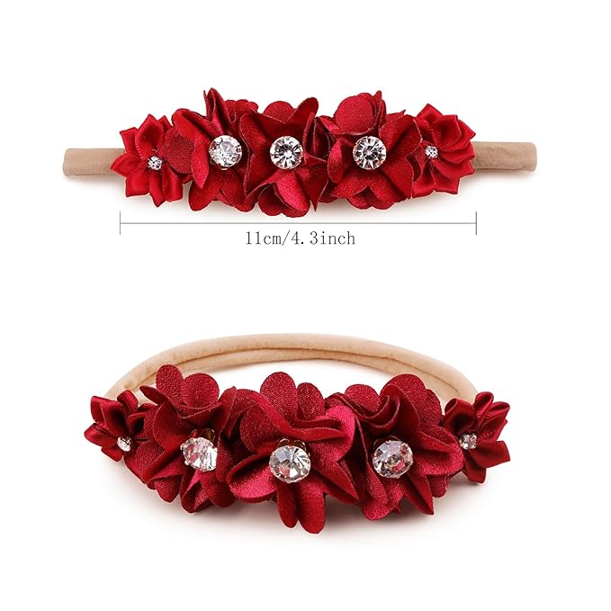 Baby Girl Floral Headband Nylon Flower Crown Elastic Hairband 3pcs Hair Accessories Gift for Girls (9562)