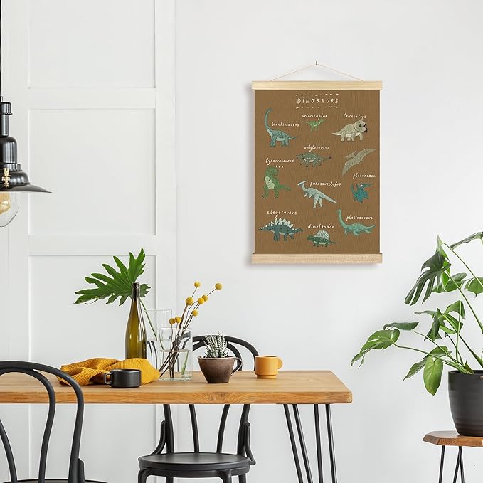 BCUANGD Dinosaur Dino Wall Decor - Brown Baby Toddler Boys Room Wall Art Poster Hanger with Wood Frames, Inspirational Wall Hanging Canvas Decor for Kids Room Nursery Bedroom, 12x16 Inches